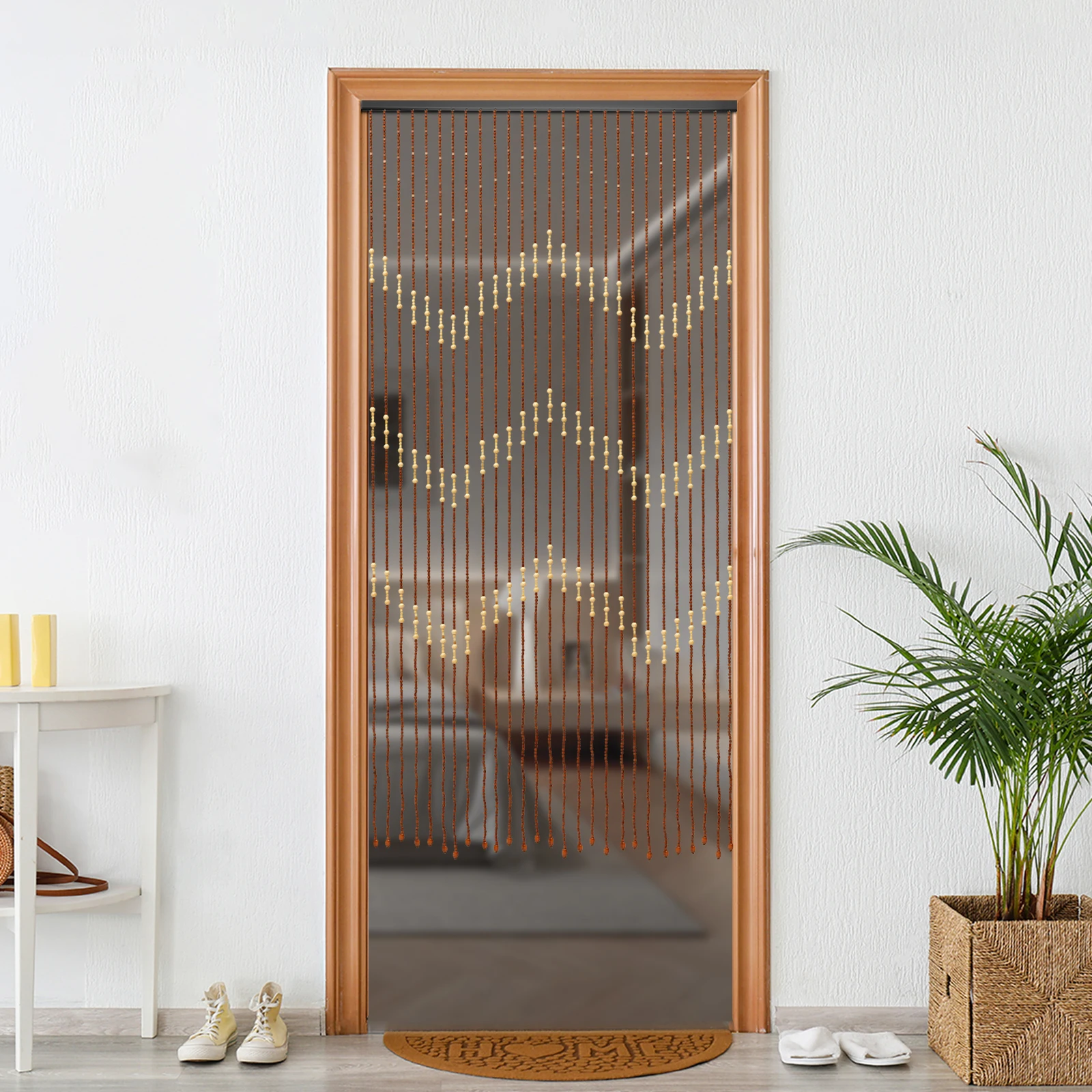 Wooden Bead Curtain 35.4*68.9IN Size 27 Lines Retro Design No-Punch Installation for Living Room Bedroom Door Window Decoration - Image 8