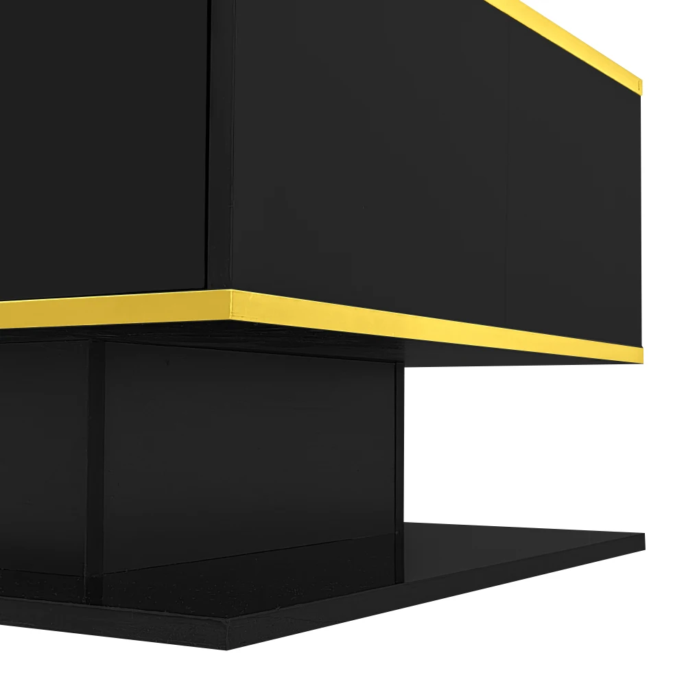 Modern LED Coffee Table with High Gloss Surface, Gold Decoration, Drawers and A Compartment with Color Changing LED Light Strip - Image 49