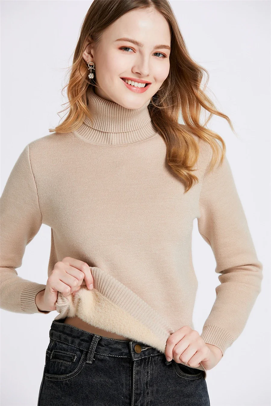 Sweater For Women Winter Thicken Turtleneck Slim Knit Pullover New Warm Plush Velvet Lined Knitwear Jumper Tops Casual Poleras - Image 23