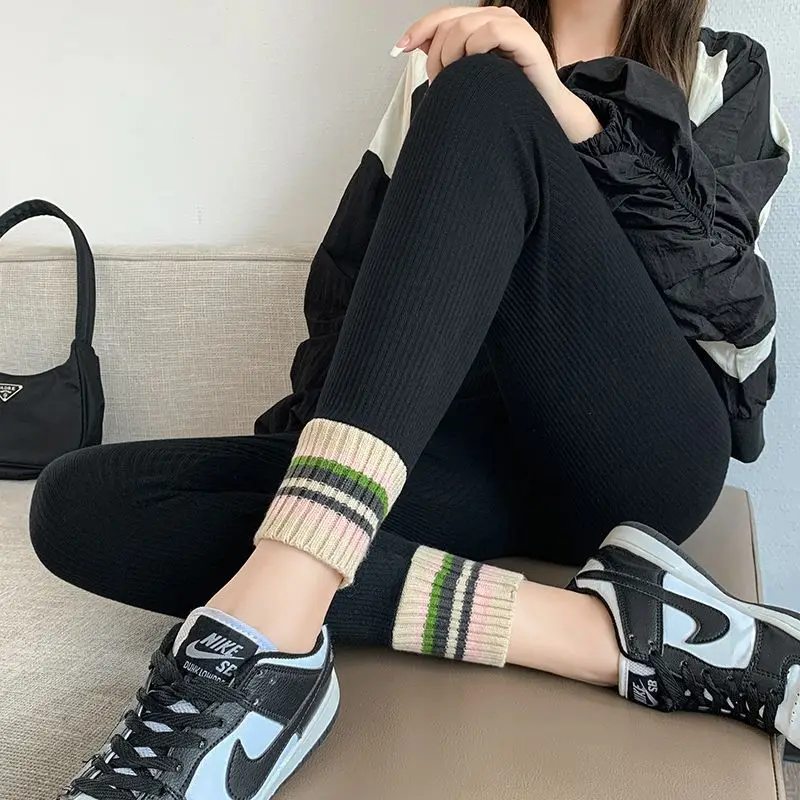 Ribbed Leggings Women High Waist Slim Thermal Wear Leggings Season Wool Pants for Fall Winter Fashion Striped Warm Pants - Image 6