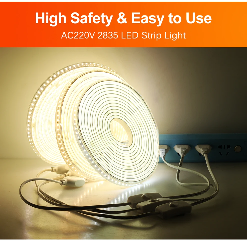 Soft Flexible 220V LED Strip Not Dazzling 120LEDs/m 8W/m with EU Plug and Switch Waterproof High Brightness LED Strip Light - Image 14