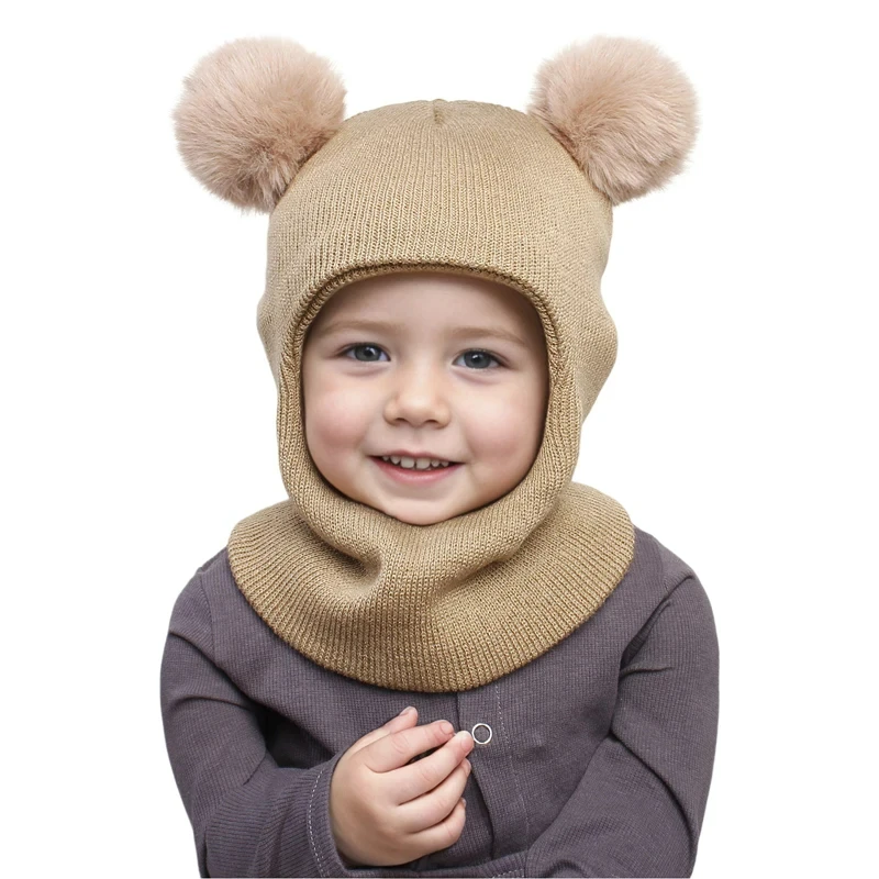 One-Piece Baby Hat Scarf for Boys Cute Pompom Kids Knitted Beanie Winter Infant Girls Cap Ears Neck Warm Protection Bonnet 1-5Y - Image 19