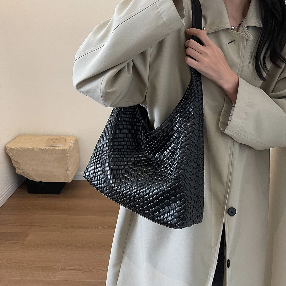 Stylish Women Large Shoulder Bag with Pouch Trendy PU Woven Tote Satchel Bag for Everyday Use and Shopping - Image 16