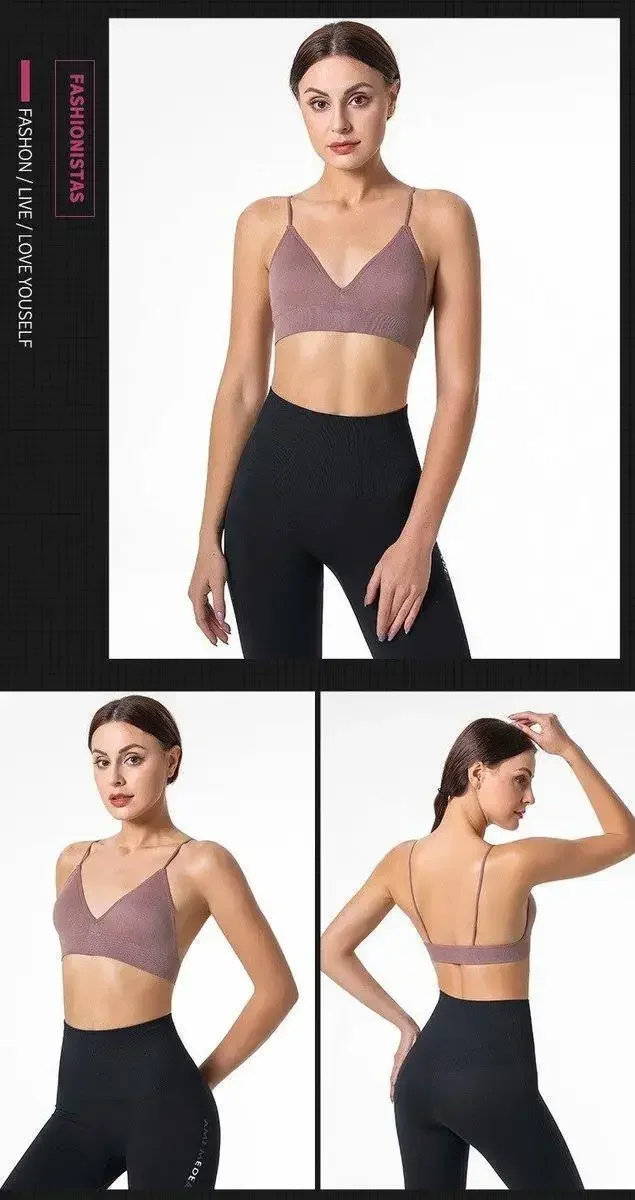 V Neck Seamless Triangle Cup Bra Camisole Underwear Wrapped Chest Women S M L Breathable Gather Up Sports Fitness Yoga Casual - Image 31