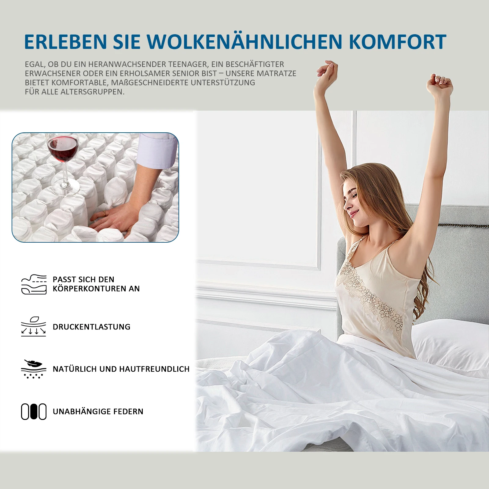 Pocket spring core mattress 25cm H3 - 7 zones with diatom foam & orthopedic support - Image 6