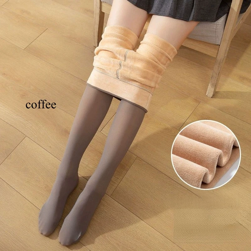 M L XL Plus Size Thermal Fleece Lining Warm Shaping Pantyhose Women Sexy Fake Semi-Transparent High Waist Tights Leggings - Image 8