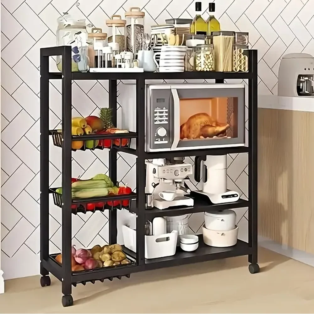 New Metal Shelf 4-Tier Storage Rack with Wheels Utility Rack Shelf Basket for Kitchen Bathroom Organizer 92*32*108cm - Image 2