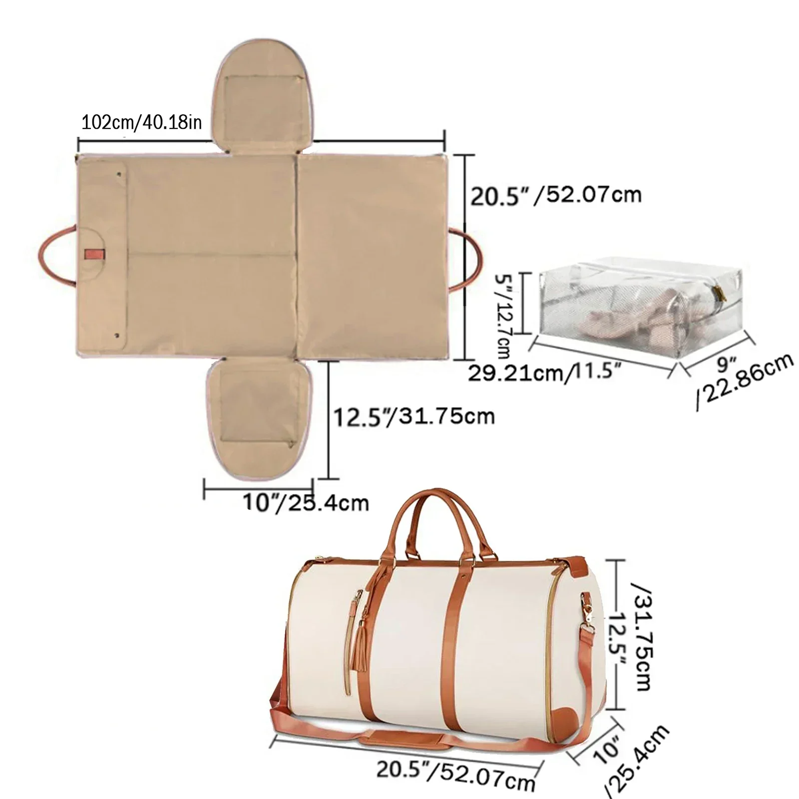 1pc Foldable Women's Travel Convenient Carry-on Clothing Bag Large PU Leather Duffel Bag Women's Business Travel Bag - Image 4