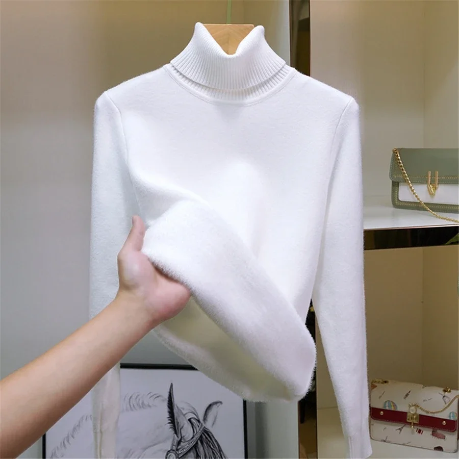 Sweater For Women Winter Thicken Turtleneck Slim Knit Pullover New Warm Plush Velvet Lined Knitwear Jumper Tops Casual Poleras - Image 28