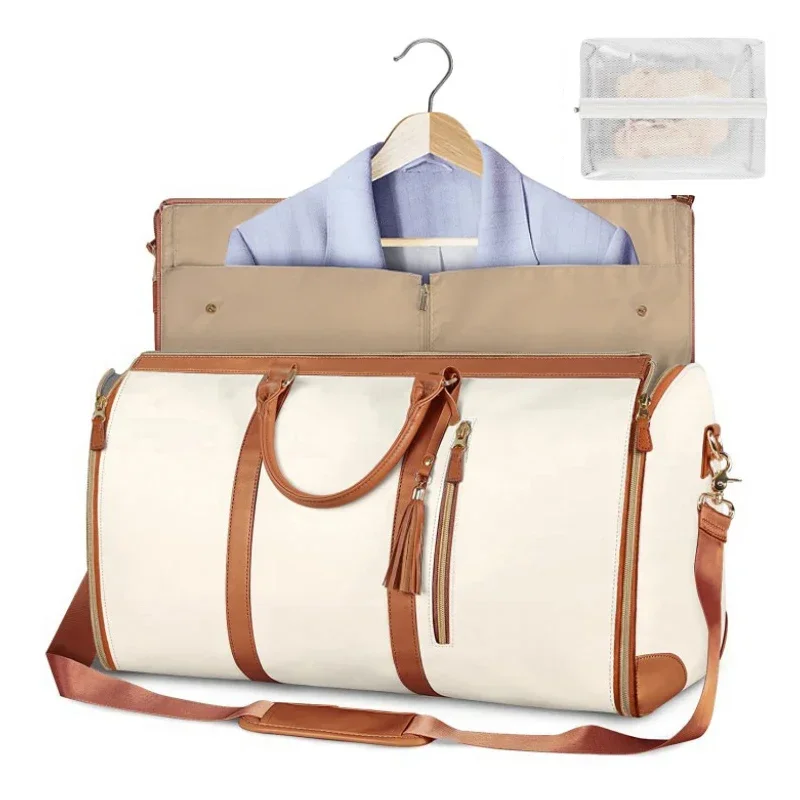 1pc Foldable Women's Travel Convenient Carry-on Clothing Bag Large PU Leather Duffel Bag Women's Business Travel Bag - Image 10