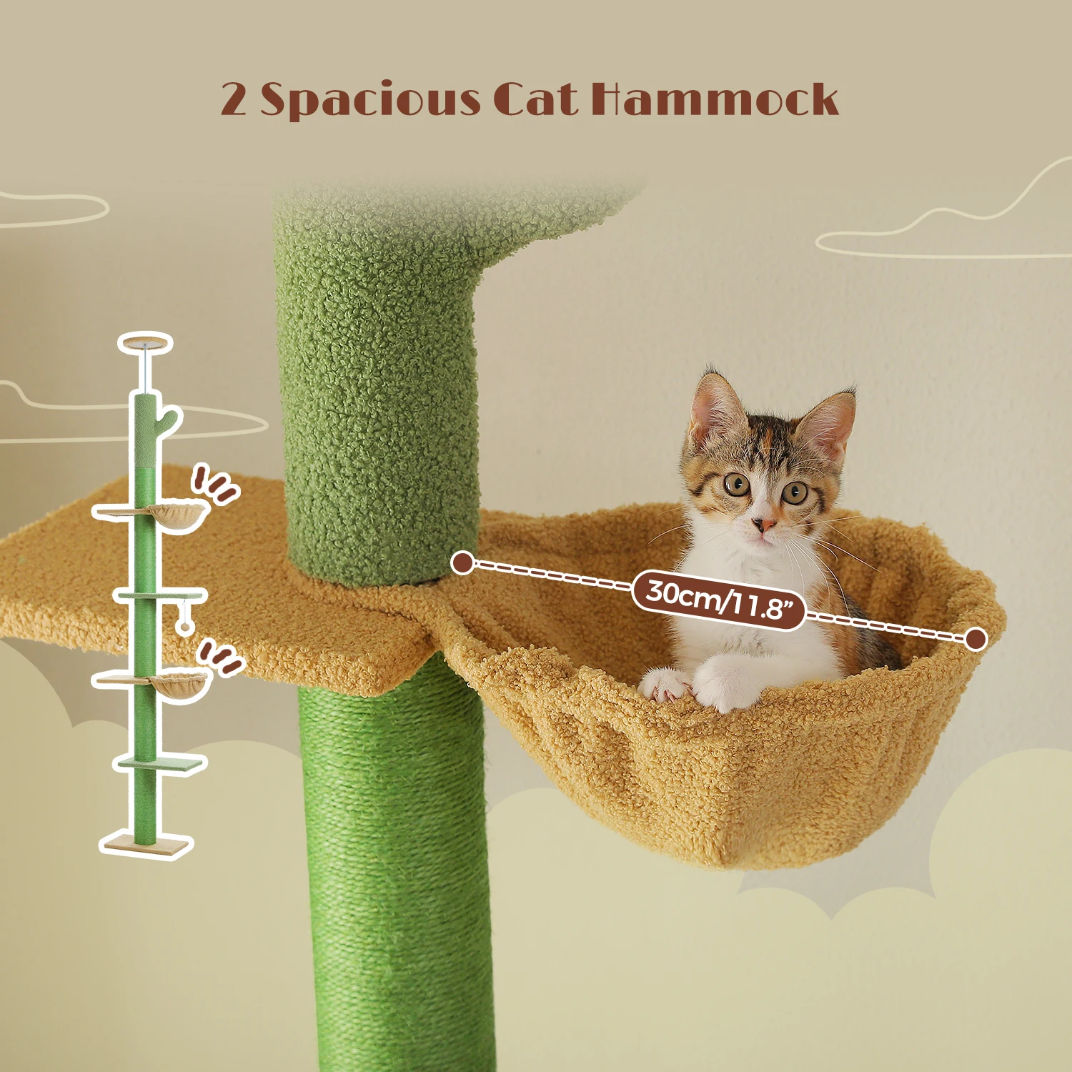Cactus Cat Tree Floor to Ceiling Cat Tower with Sisal Scratching Post,Comfortable Hammock for Multi-Cat Homes,Cat Accessories - Image 46