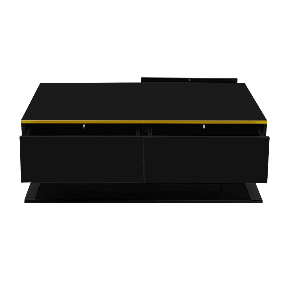 Modern LED Coffee Table with High Gloss Surface, Gold Decoration, Drawers and A Compartment with Color Changing LED Light Strip - Image 54
