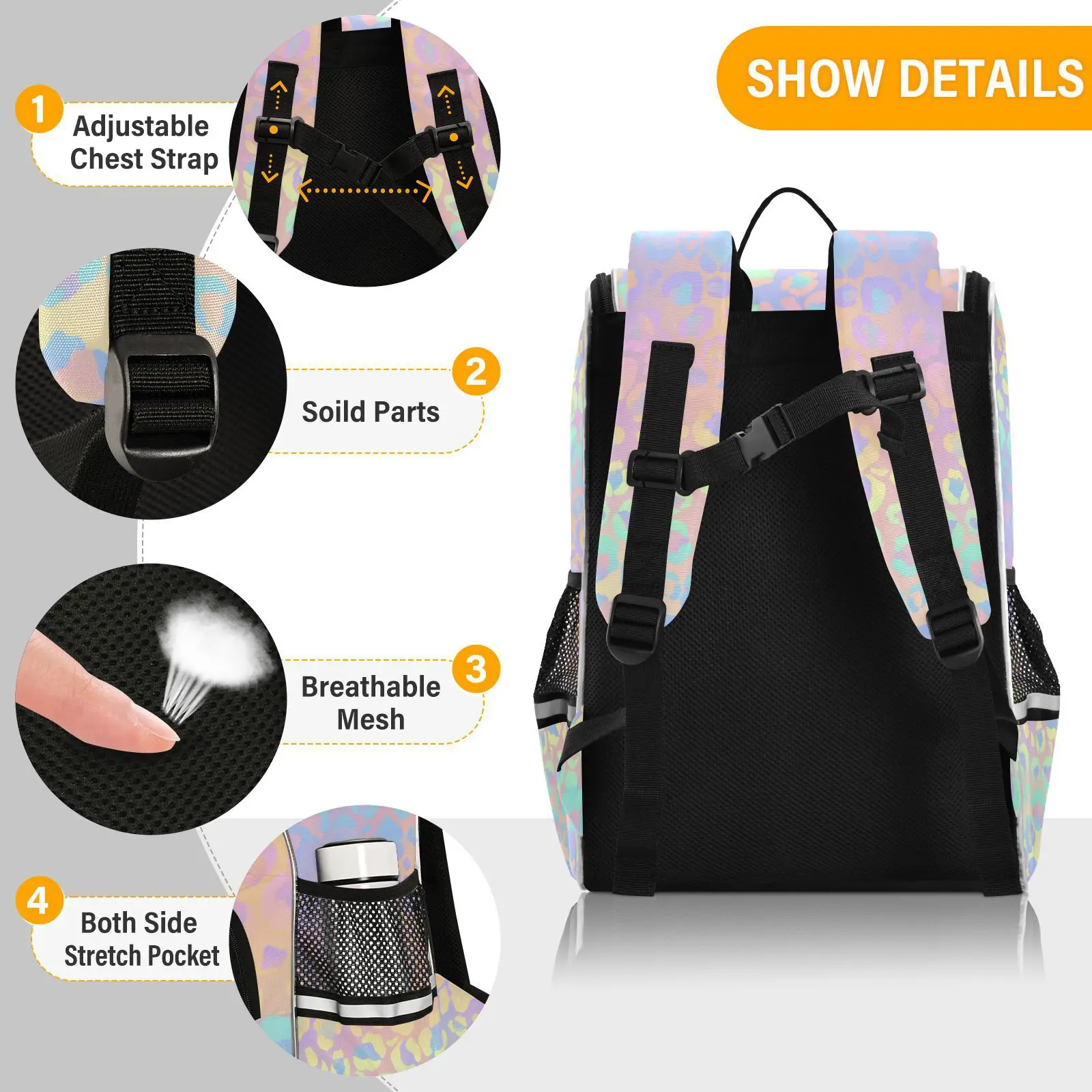 New Schoolbag Children Backpack Girl Primary Rainbow leopard tie-dye reflective stripe Book Bag Multi Pockets Japanese Backpacks - Image 2