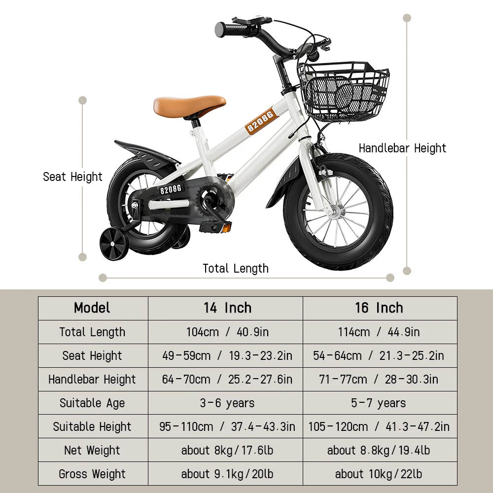 Kids Bike Bicycle for Girls Ages 3-7 Years with Training Wheels Basket Kids Bicycle - Image 6