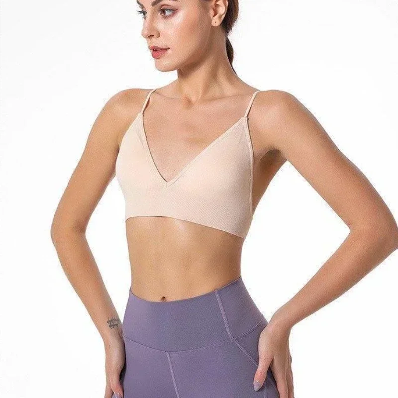 V Neck Seamless Triangle Cup Bra Camisole Underwear Wrapped Chest Women S M L Breathable Gather Up Sports Fitness Yoga Casual - Image 2