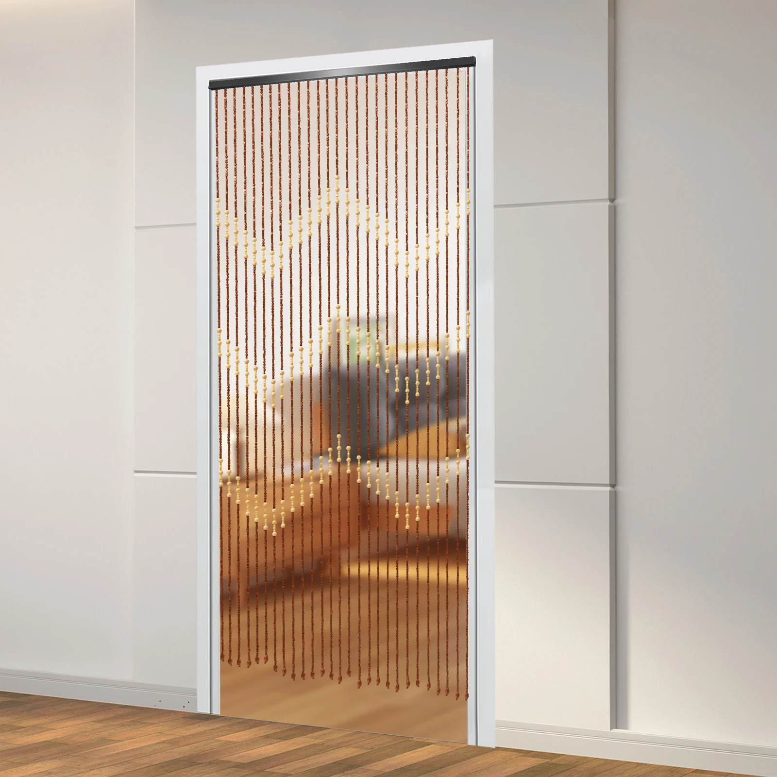 Wooden Bead Curtain 35.4*68.9IN Size 27 Lines Retro Design No-Punch Installation for Living Room Bedroom Door Window Decoration - Image 5