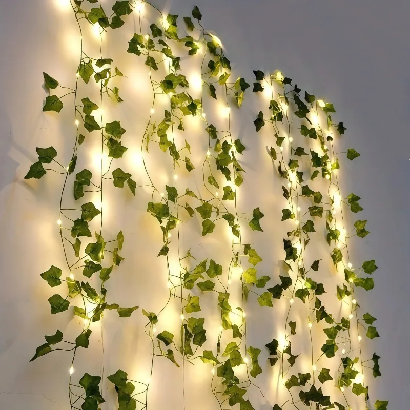 Battery Operated Green Leaves String Lights Artificial Leaf Garland LED Fairy Lights for Hanging Wedding Christmas Decoration - Image 2