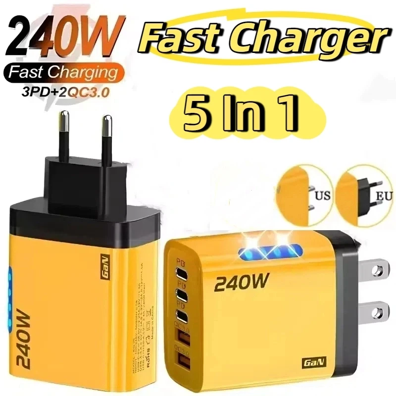 Xiaomi 240W GaN Fast Charger With LED Light 2USB+3TypeC Multi Port Phone Charging Head For iPhone Samsung Laptop Tablets New - Image 8