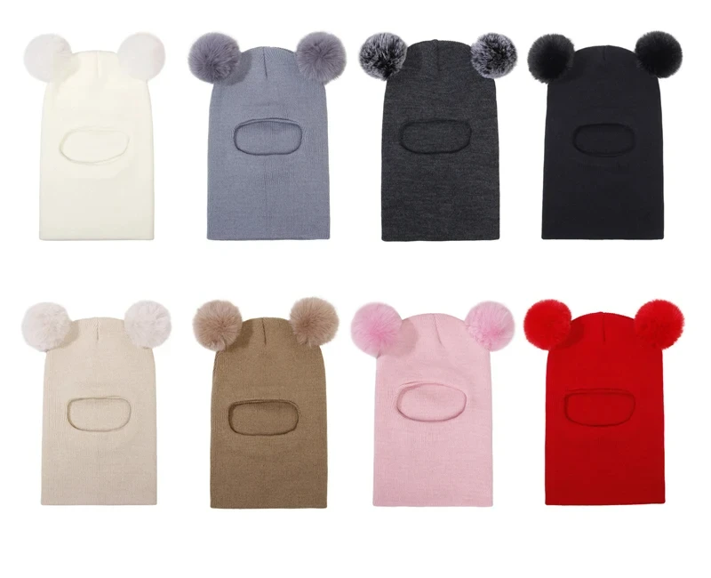 One-Piece Baby Hat Scarf for Boys Cute Pompom Kids Knitted Beanie Winter Infant Girls Cap Ears Neck Warm Protection Bonnet 1-5Y - Image 12