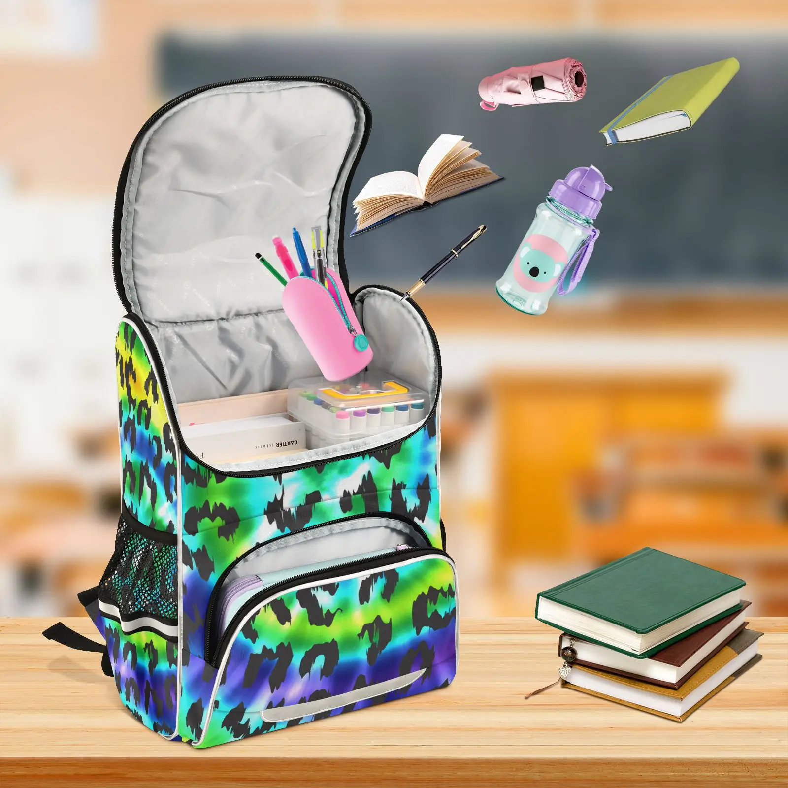 New Schoolbag Children Backpack Girl Primary Rainbow leopard tie-dye reflective stripe Book Bag Multi Pockets Japanese Backpacks - Image 25
