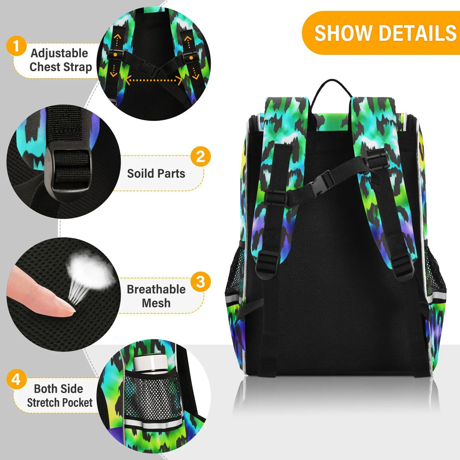 New Schoolbag Children Backpack Girl Primary Rainbow leopard tie-dye reflective stripe Book Bag Multi Pockets Japanese Backpacks - Image 23