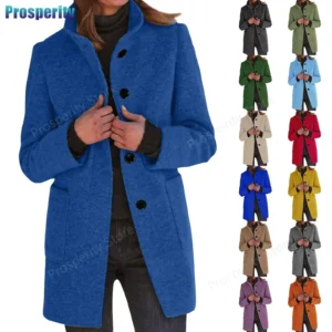 Womens Wool Cardigan Coats With Pockets Ladies Lapel Long Jacket Coat Fashion Solid Casual Winter Jackets for Women Plus Coat