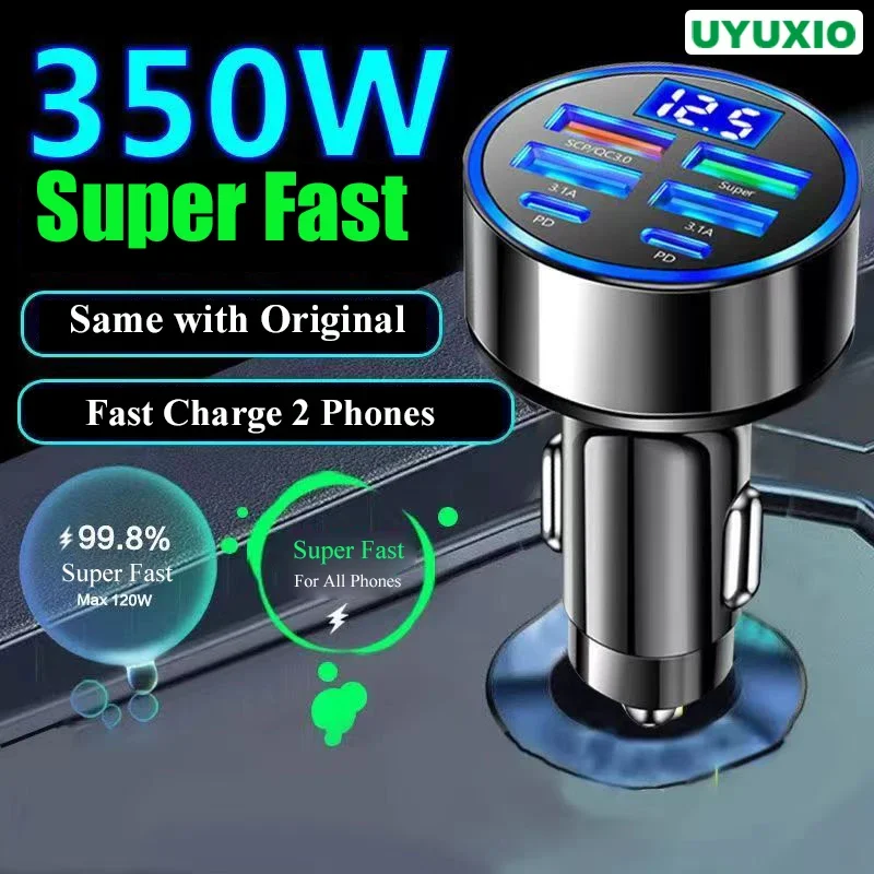 UYUXIO USB C Car Charger Adapter with Voltage Display 6 in 1 Super Fast in Car for iPhone 16 15 Pro Max Samsung Android Phone - Image 3