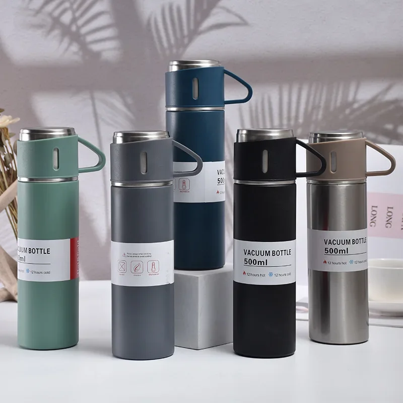 500ML Stainless Steel Vacuum Flask Gift Set Office Business Style Thermos Bottle Outdoor Hot Water Thermal Insulation Couple Cup - Image 2