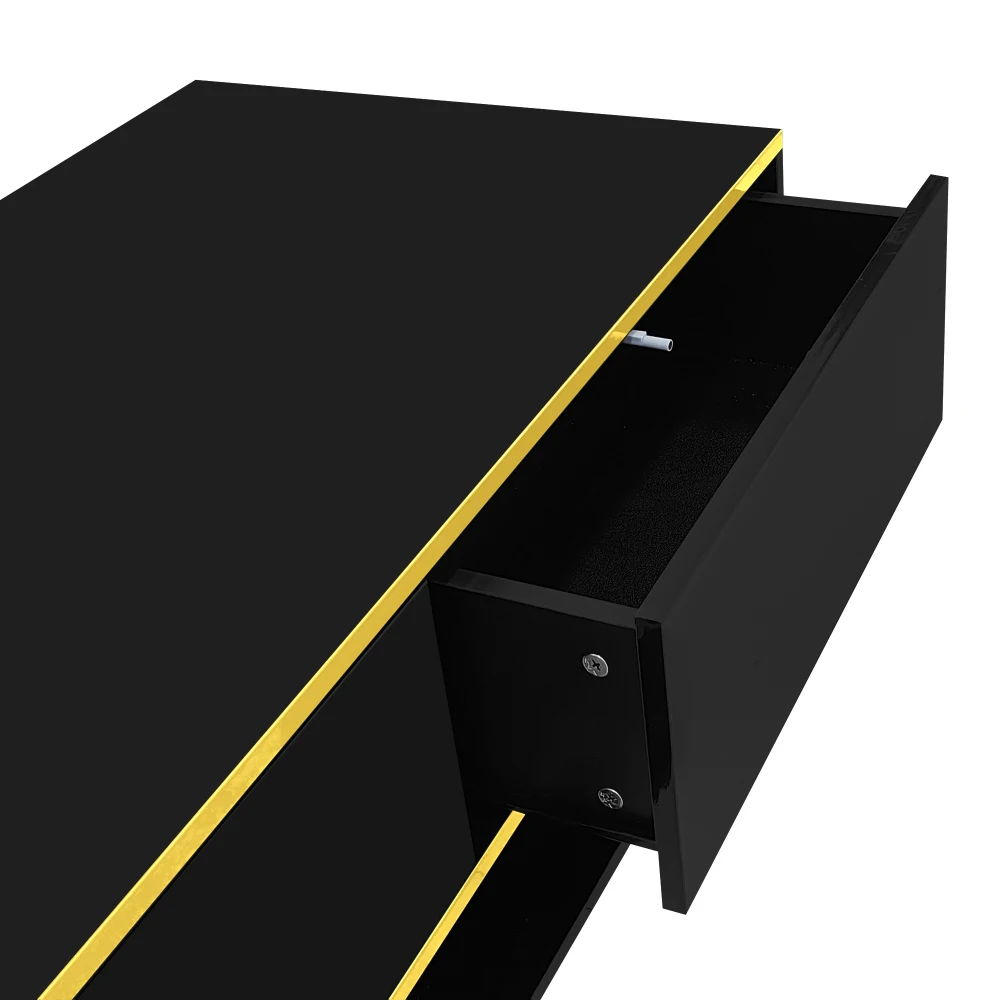 Modern LED Coffee Table with High Gloss Surface, Gold Decoration, Drawers and A Compartment with Color Changing LED Light Strip - Image 51