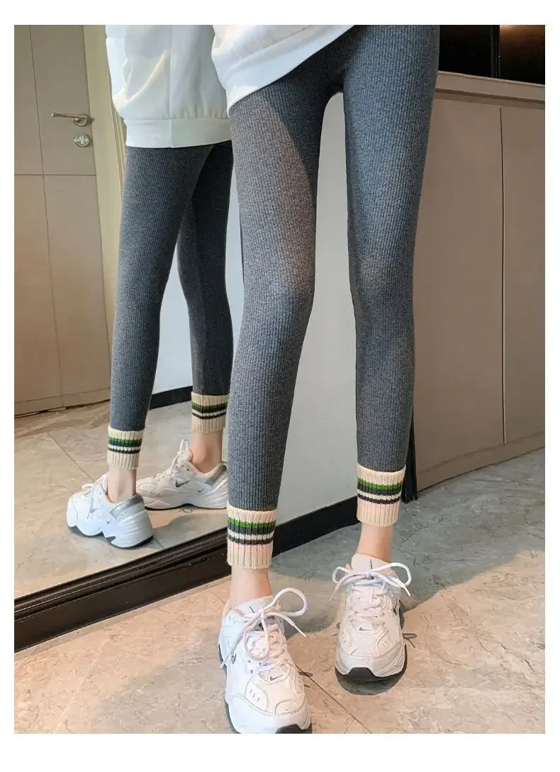 Ribbed Leggings Women High Waist Slim Thermal Wear Leggings Season Wool Pants for Fall Winter Fashion Striped Warm Pants - Image 29