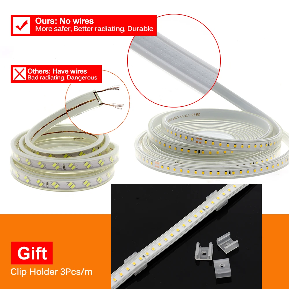 Soft Flexible 220V LED Strip Not Dazzling 120LEDs/m 8W/m with EU Plug and Switch Waterproof High Brightness LED Strip Light - Image 6