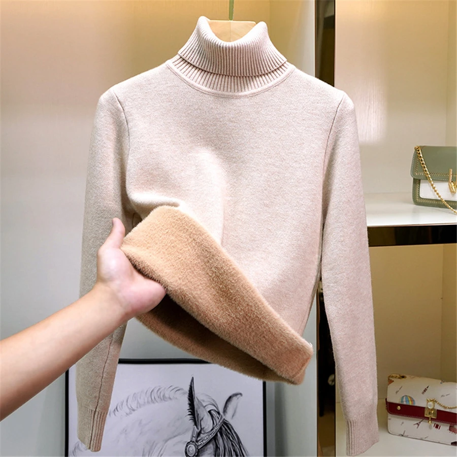 Sweater For Women Winter Thicken Turtleneck Slim Knit Pullover New Warm Plush Velvet Lined Knitwear Jumper Tops Casual Poleras - Image 26