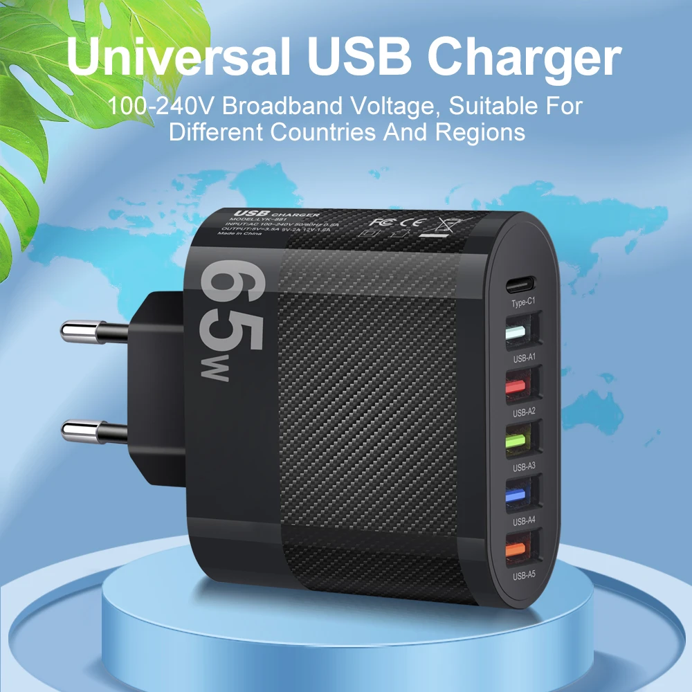 3.1A 5Ports USB Charger PD Charging Adapter For Xiaomi iPhone 13 Samsung Mobile Phone Plug Charging QC 3.0 Wall Charger - Image 9