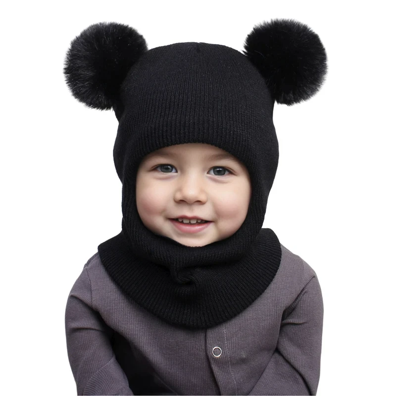 One-Piece Baby Hat Scarf for Boys Cute Pompom Kids Knitted Beanie Winter Infant Girls Cap Ears Neck Warm Protection Bonnet 1-5Y - Image 17