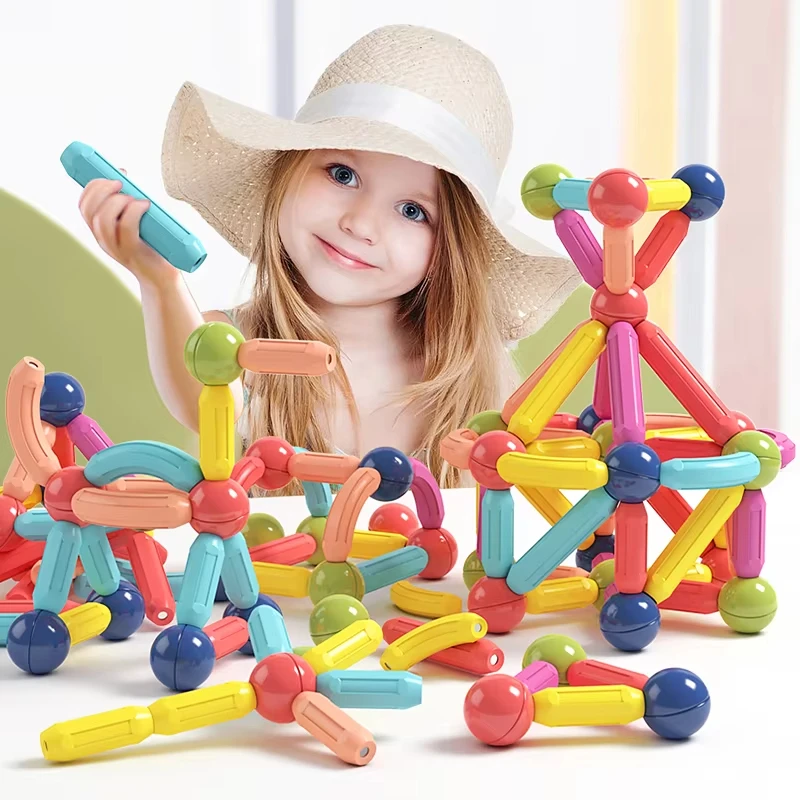 128PCS Magnetic Building Blocks Toy Magnetic Construction Set Magnet Ball Sticks Rod Games Montessori Educational Toys for Kids - Image 4