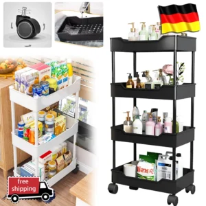 Plastic Rolling Utility Cart Rolling Storage Cart Open Shelves for Living Spaces Book Display Storage Trolley for Office Kitchen