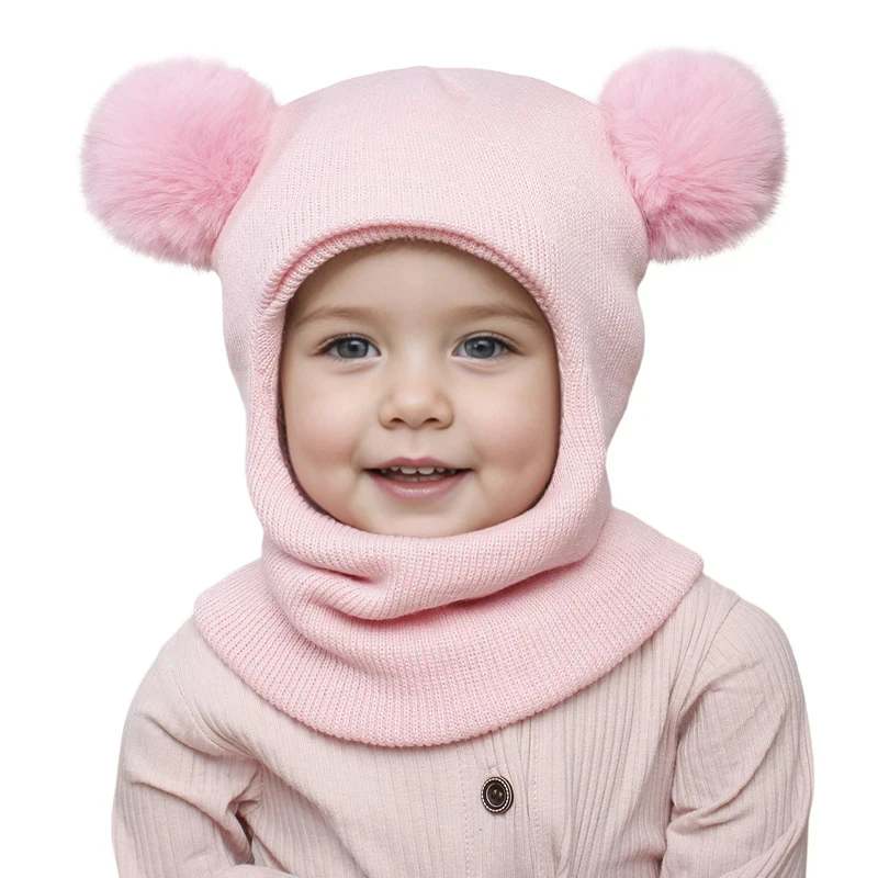 One-Piece Baby Hat Scarf for Boys Cute Pompom Kids Knitted Beanie Winter Infant Girls Cap Ears Neck Warm Protection Bonnet 1-5Y - Image 14