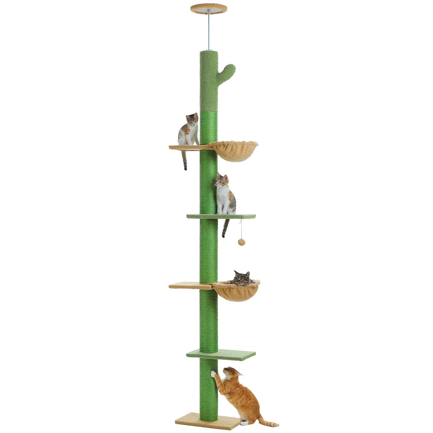 Cactus Cat Tree Floor to Ceiling Cat Tower with Sisal Scratching Post,Comfortable Hammock for Multi-Cat Homes,Cat Accessories - Image 50