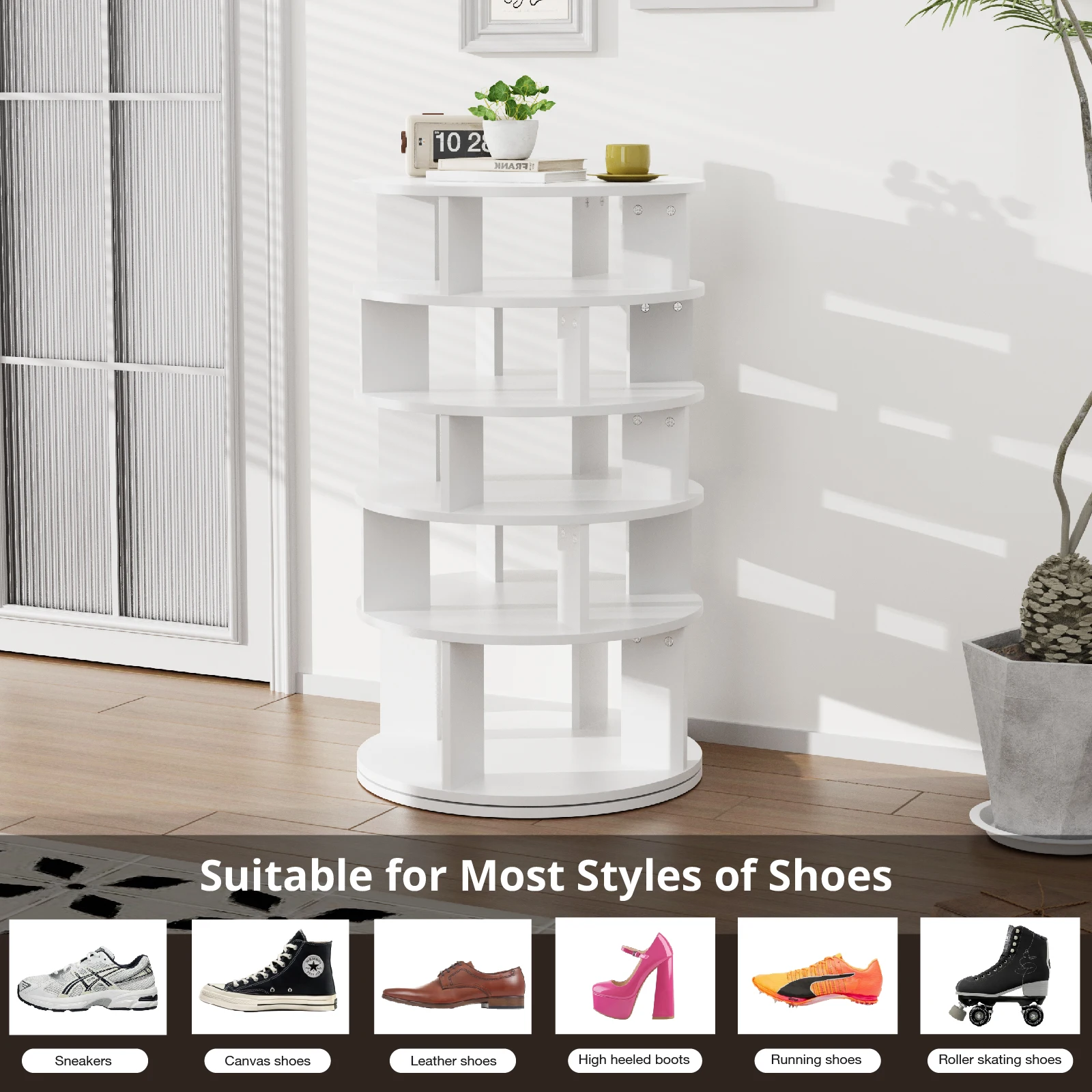 Redlife 5 Tier Rotating Shoe Rack Tower, Hold Over 24 Pairs of Shoes 360° Revolving Shoe Storage Organizer for Closet & Entryway - Image 6