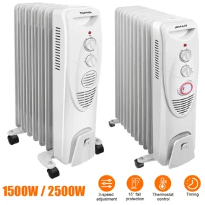 Electric Warmer, Oil Radiator Heater, Electric Heater with wheels, 3-speed adjustable, Anti-tip, Overheat Protection, EU Plug