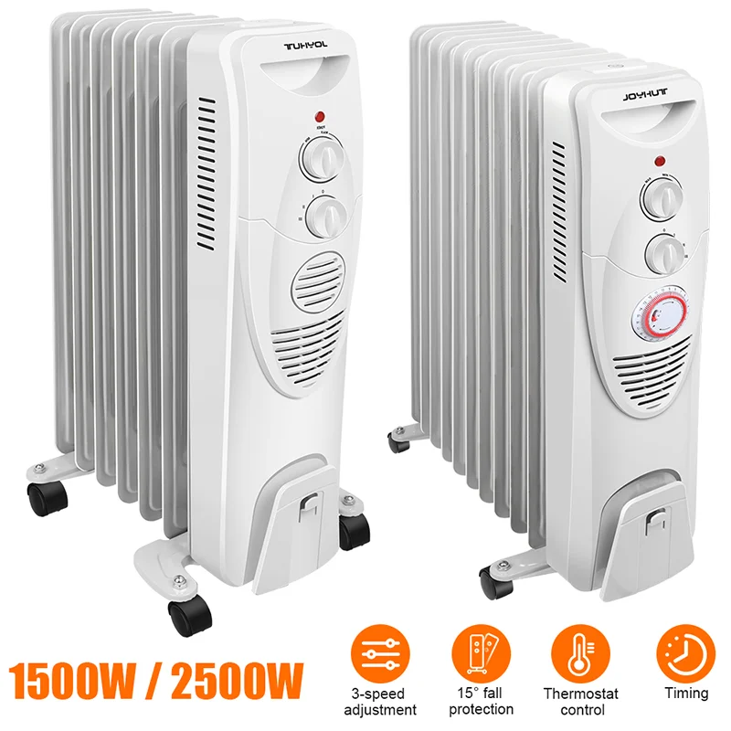 Electric Warmer, Oil Radiator Heater, Electric Heater with wheels, 3-speed adjustable, Anti-tip, Overheat Protection, EU Plug