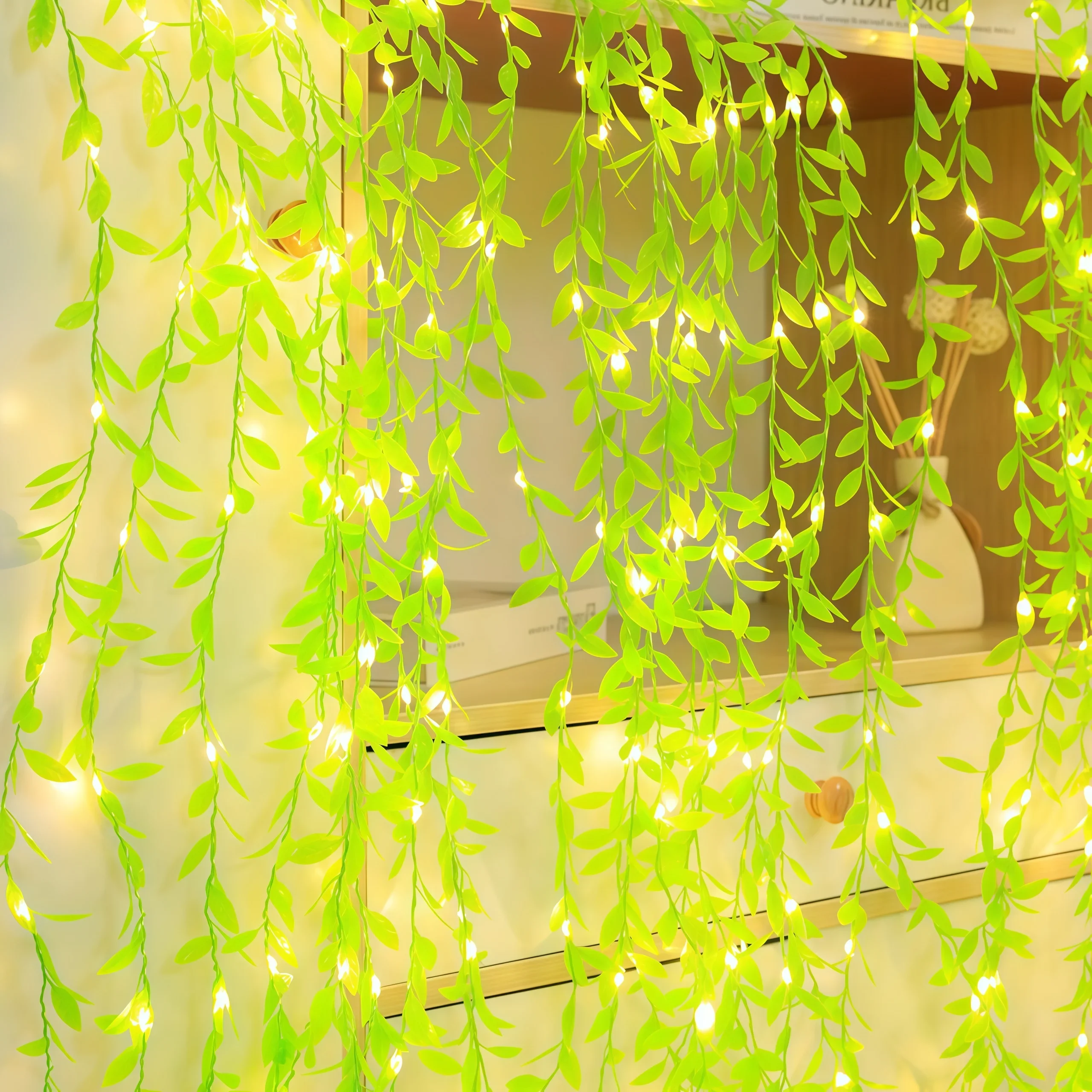 Battery Operated Green Leaves String Lights Artificial Leaf Garland LED Fairy Lights for Hanging Wedding Christmas Decoration - Image 8