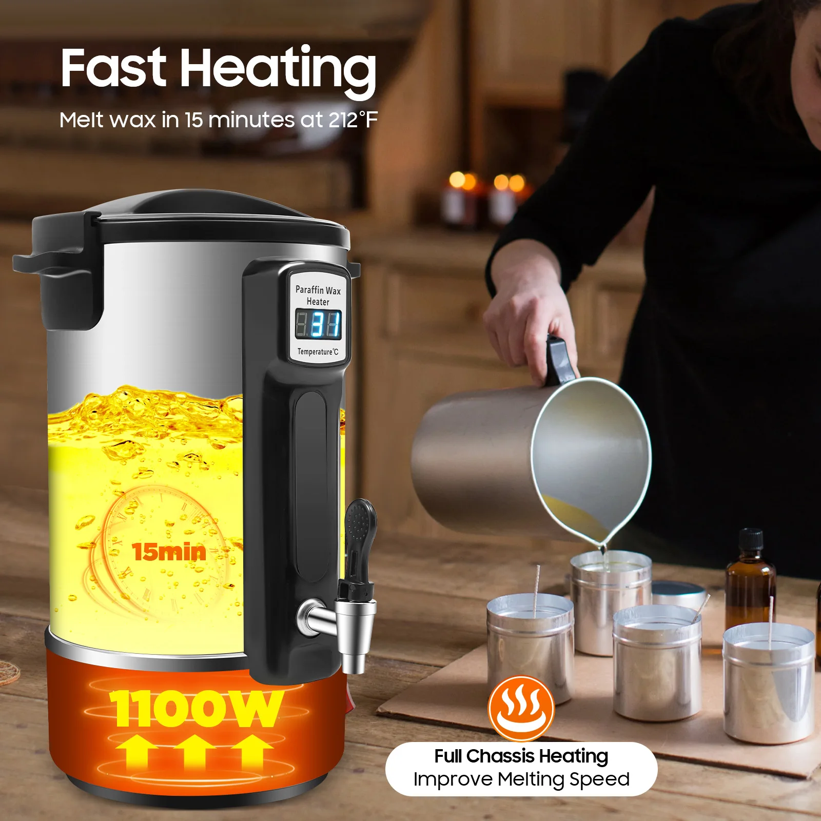 8/10.8/12L 1100W Wax Melter,stainless Steel Wax Warmer Machine,wax Melter For Candle Making W/ Heating Spout - Image 12