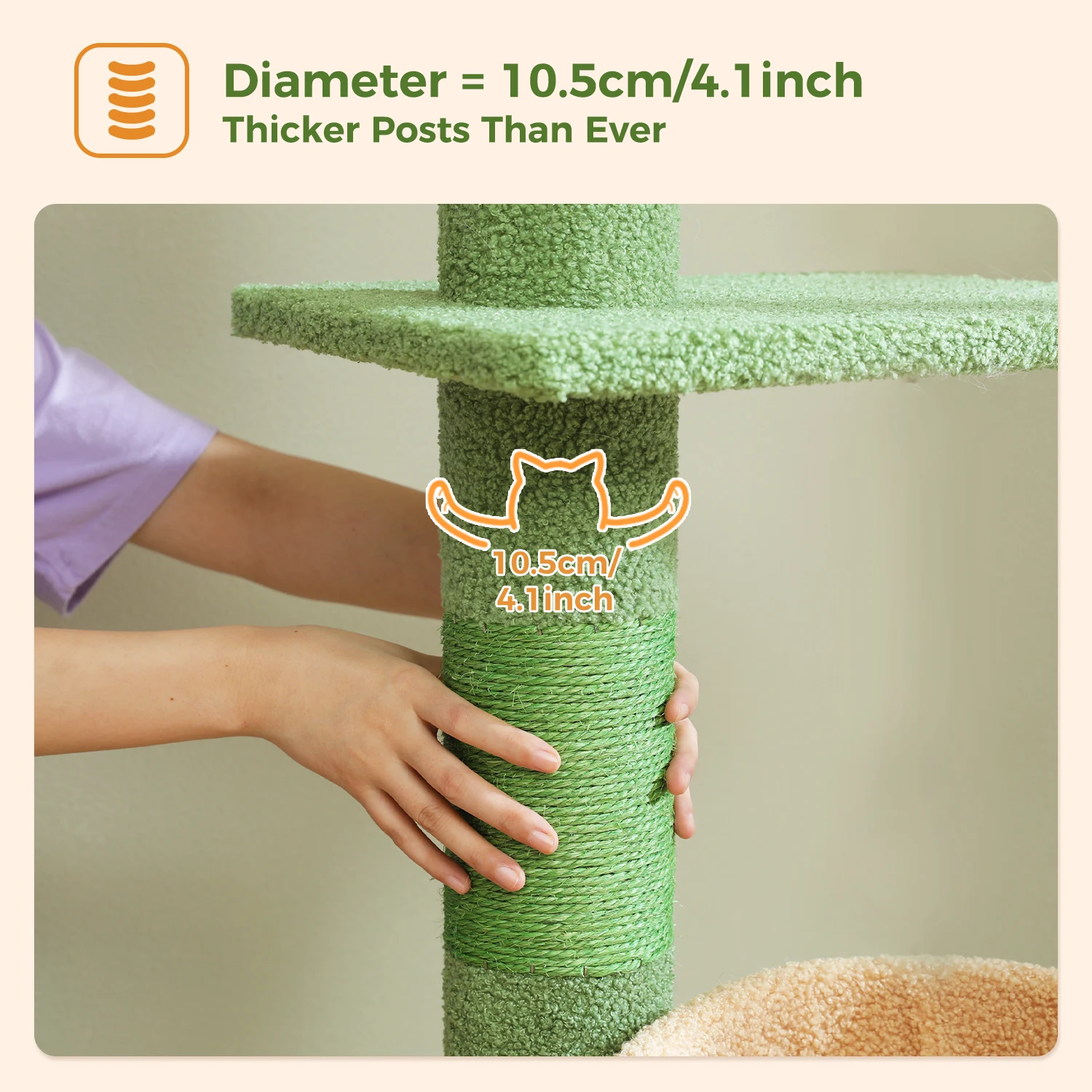 Cactus Cat Tree Floor to Ceiling Cat Tower with Sisal Scratching Post,Comfortable Hammock for Multi-Cat Homes,Cat Accessories - Image 28
