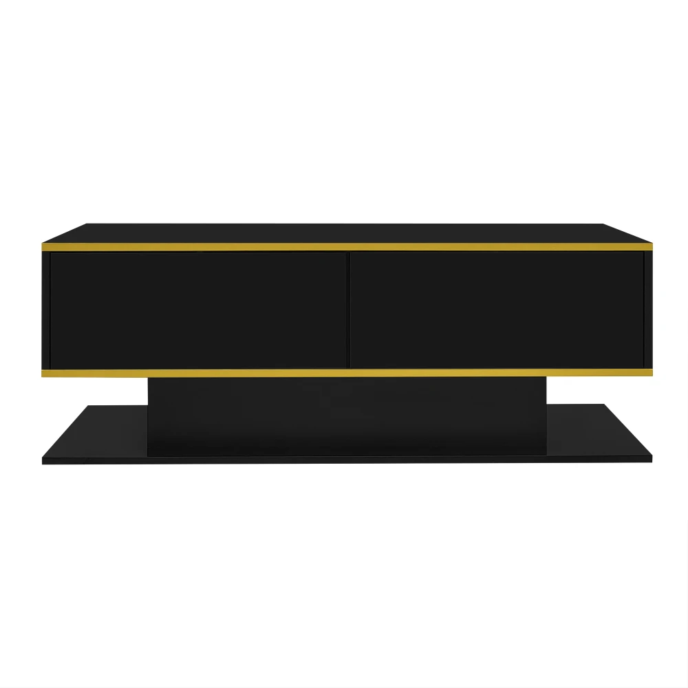 Modern LED Coffee Table with High Gloss Surface, Gold Decoration, Drawers and A Compartment with Color Changing LED Light Strip - Image 41