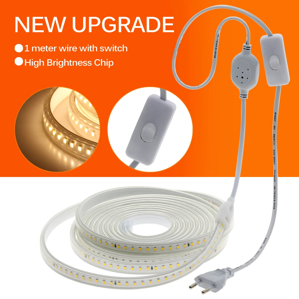 Soft Flexible 220V LED Strip Not Dazzling 120LEDs/m 8W/m with EU Plug and Switch Waterproof High Brightness LED Strip Light - Image 5