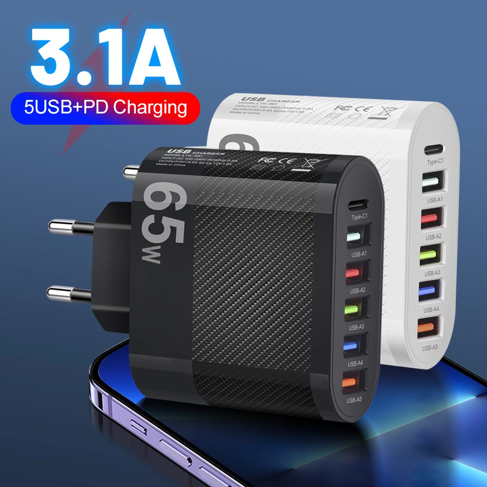 3.1A 5Ports USB Charger PD Charging Adapter For Xiaomi iPhone 13 Samsung Mobile Phone Plug Charging QC 3.0 Wall Charger - Image 6