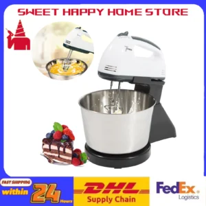 Electric Food Cake Dough Mixer DIY Set 7 Speed Control Beaters 1.7L Rotating Mixing Bowl Kitchen Multi Blender 100W EU plug