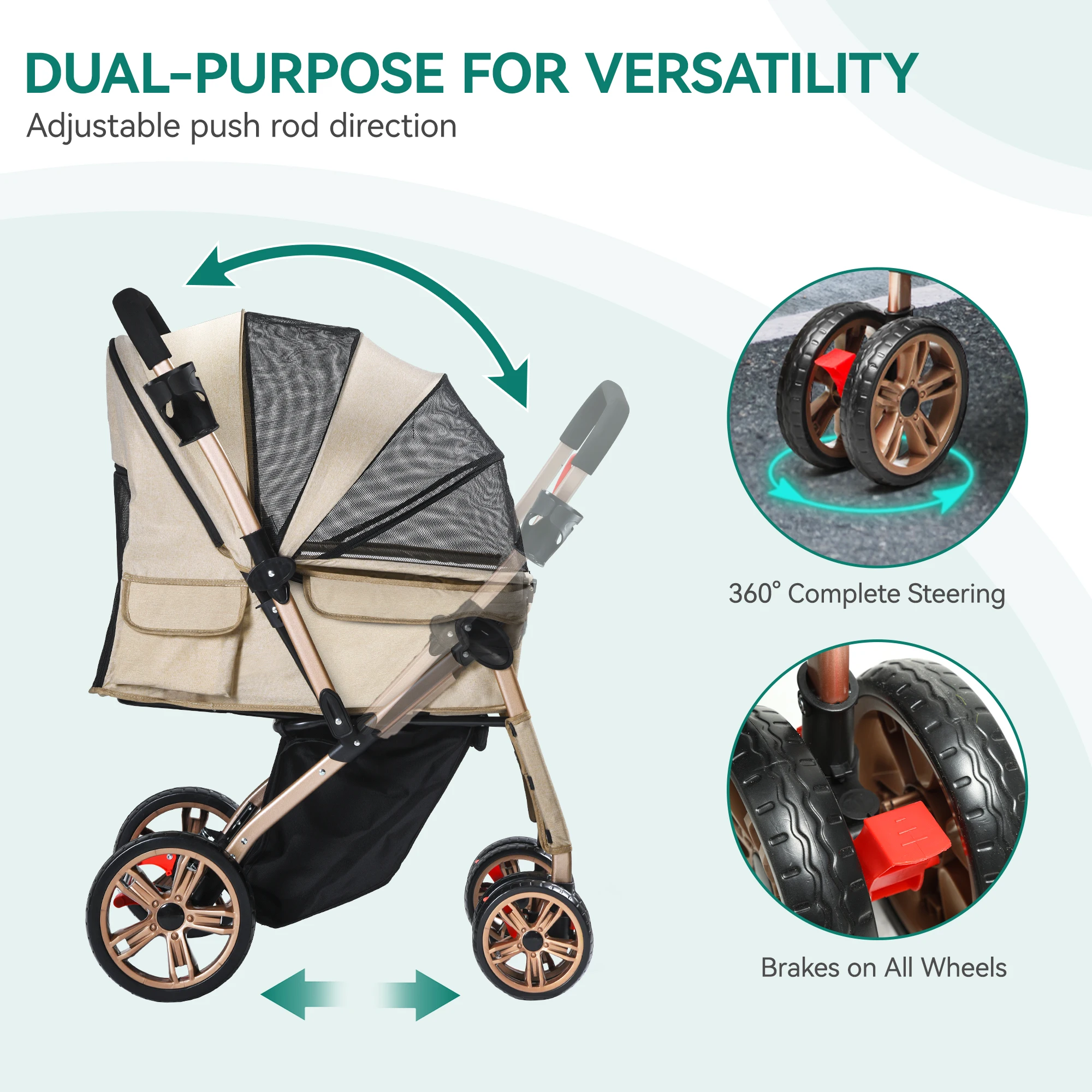 YITAHOME Dog Stroller - Foldable with Reversible Handle, Mesh Windows & 360° Wheels for Small/Medium Pets - Image 2