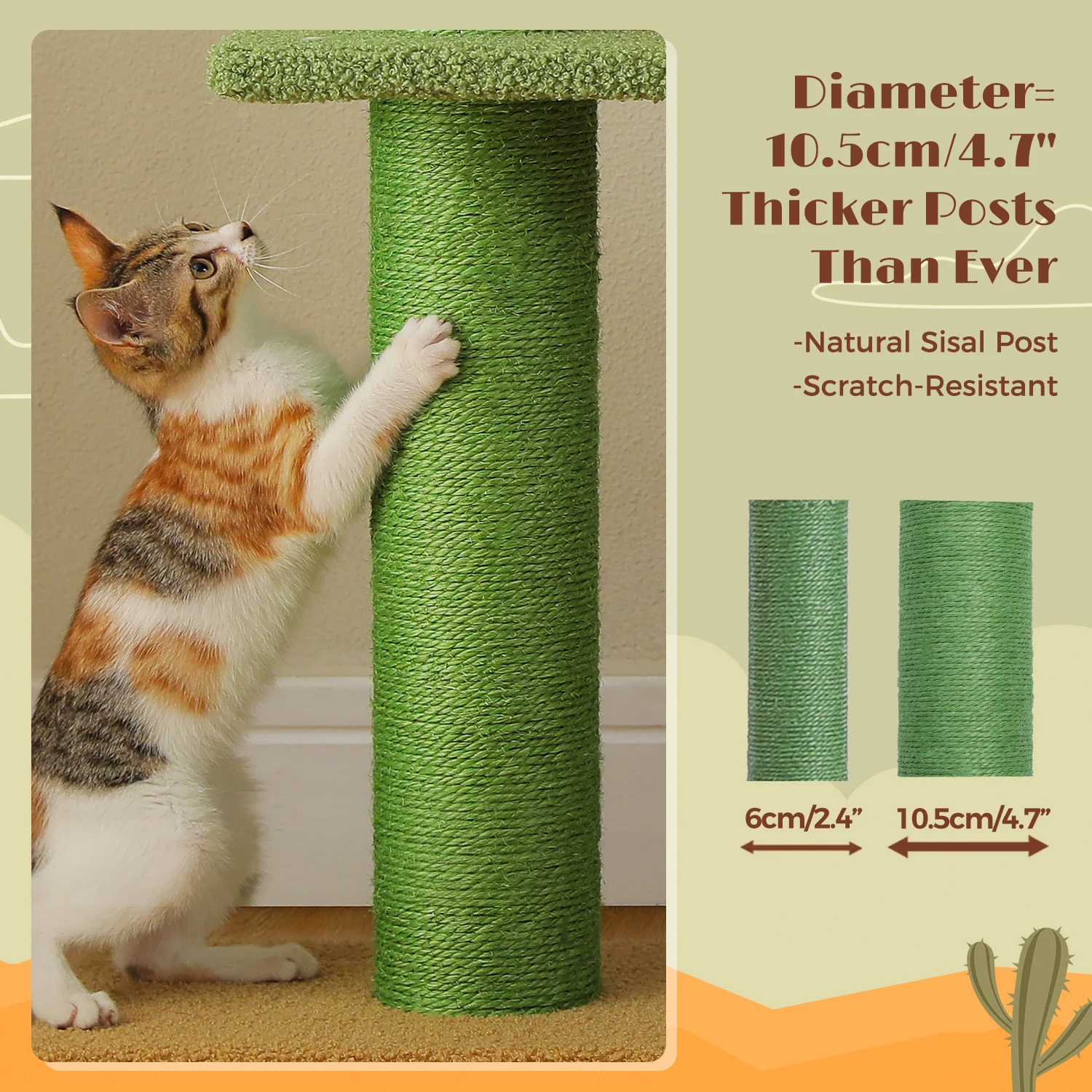 Cactus Cat Tree Floor to Ceiling Cat Tower with Sisal Scratching Post,Comfortable Hammock for Multi-Cat Homes,Cat Accessories - Image 48